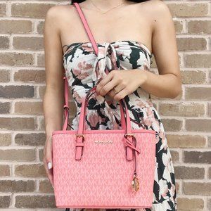 Michael Kors Jet Set Travel XS Carryall Tote Crossbody Grapefruit MK Multi